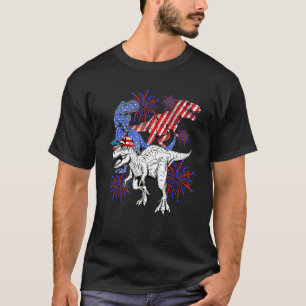 Camiseta Rex Azul Blanco Rojo Dinosaurio Funny 4 De Julio D