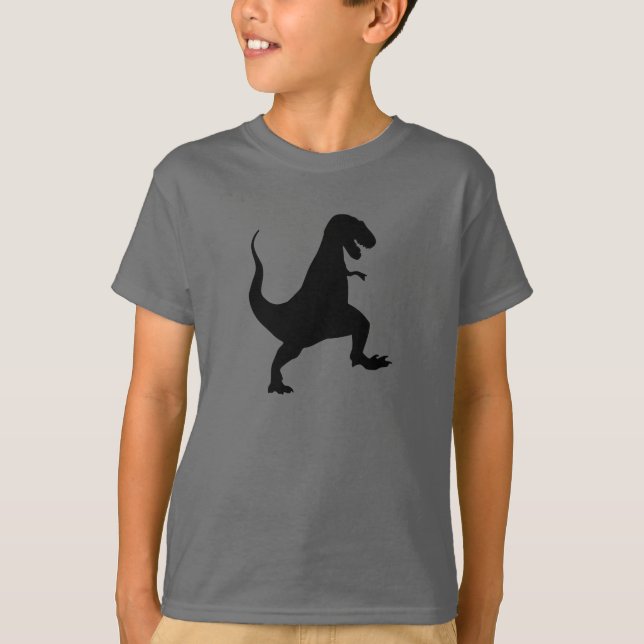 Camiseta Rex del Tyrannosaurus que ruge y silueta el pisar (Anverso)