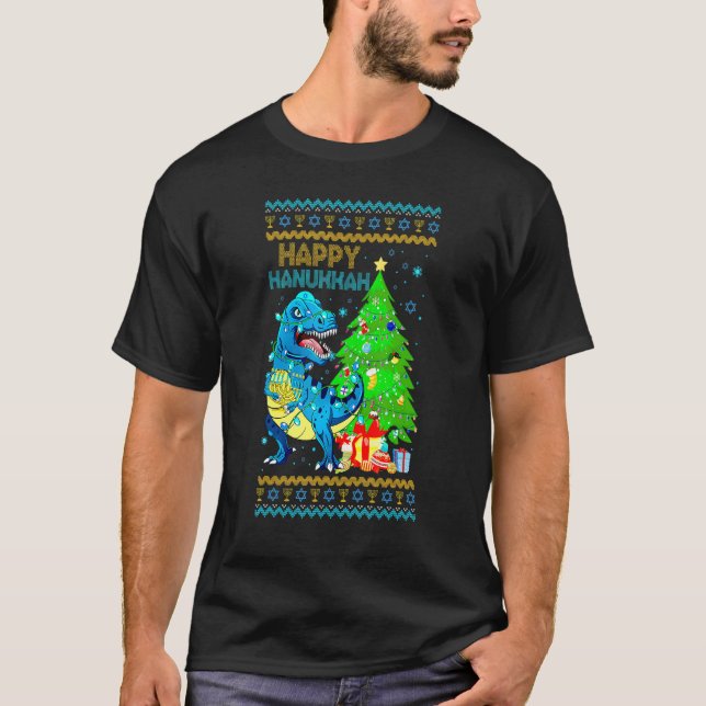 Camiseta Rex Dinosaur Christmas Tree Happy Hanukkah Chanukk (Anverso)