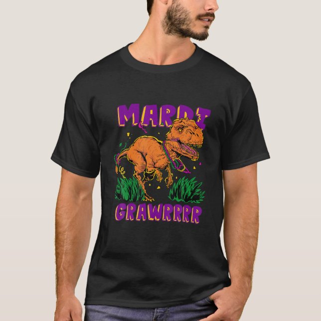 Camiseta Rex Dinosaur Grawr Mardi Kids Mardi Gras Set (Anverso)