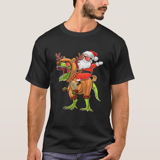 Camiseta Rex Dinosaur Santa Navidades de reno T Rex (Anverso)