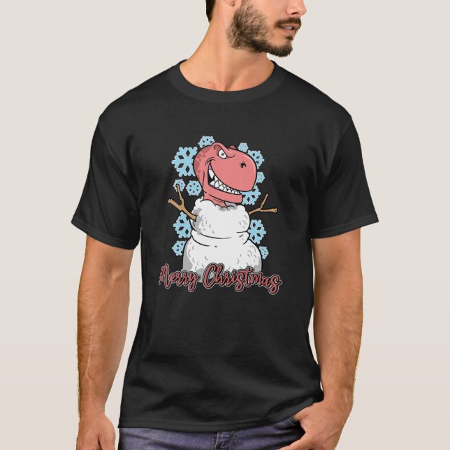 Camiseta Rex Dinosaur Snowman Feliz Navidad (Anverso)