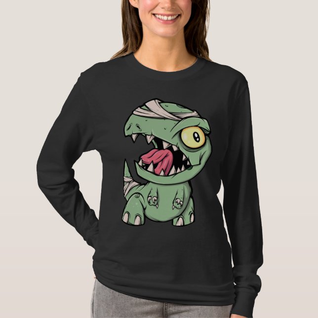 Camiseta Rex Dinosaurio Zombie Para Niños Momia Halloween (Anverso)