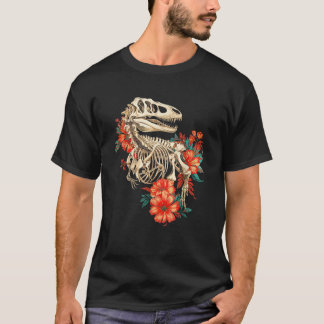 Camiseta Rex Skeleton Bones Flores Dino Paleontología Dinos