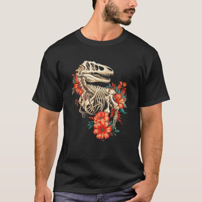 Camiseta Rex Skeleton Bones Flores Dino Paleontología Dinos (Anverso)