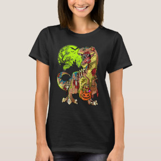 Camiseta Rex Zombie Halloween Niños Calabaza Dinosaurio Re