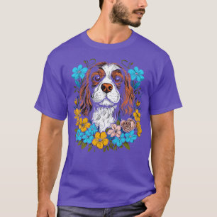 Camiseta Rey Carlos Spaniel con ilustracion de margaritas