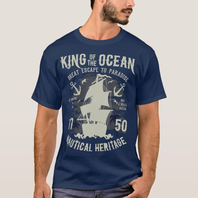 Camiseta Rey del océano en velero, herencia náutica (Anverso)