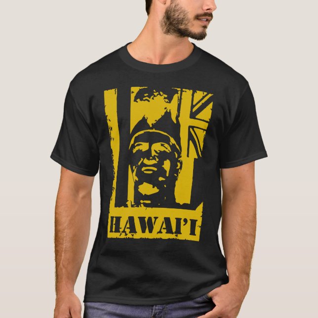 Camiseta Rey Kamehameha Mustard Yellow Ink de Hawai'i (Anverso)