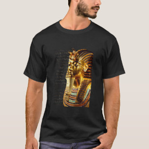 Camiseta Rey Tutankhamun con Hieroglíficos Oro y Negro