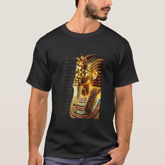 Camiseta Rey Tutankhamun con Hieroglíficos Oro y Negro (Anverso)