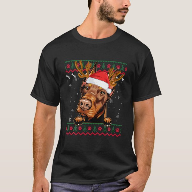 Camiseta Reyes suéteres feos Navidades Doberman Perro (Anverso)