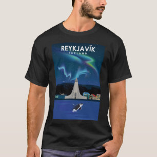 Camiseta Reykjavik Islandia Luces nórdicas Cartel de viaje
