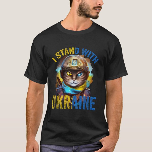Camiseta Reza Por el Apoyo al Soldado Felino Ucraniano, Man (Anverso)
