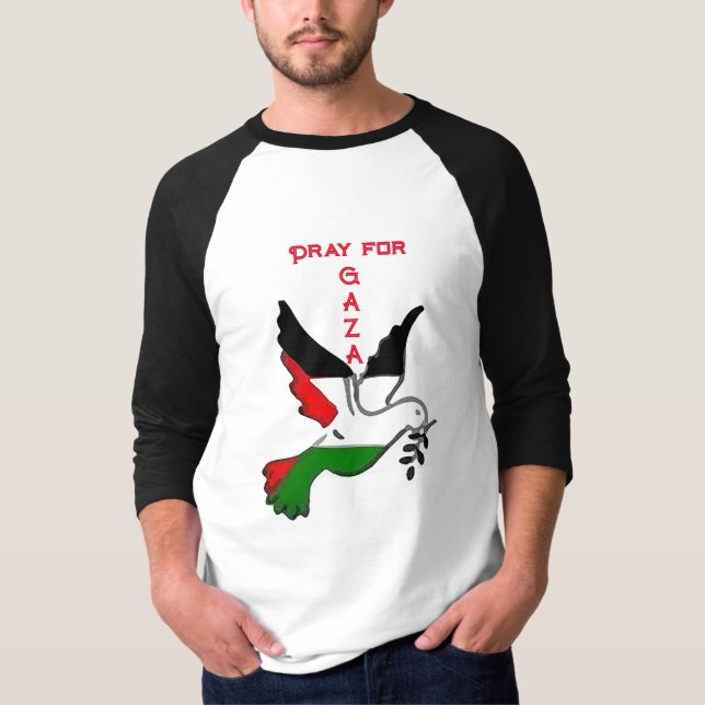 Camiseta Rezar por Gaza Unisex Ragland (Anverso)