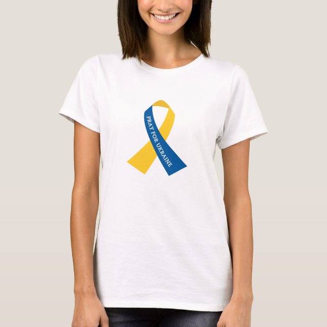 Camiseta Rezar por la cinta amarilla azul de Ucrania (Anverso)