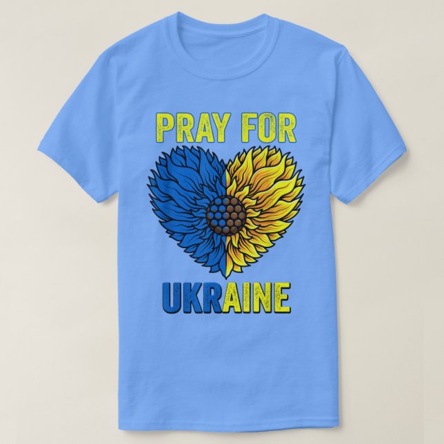 Camiseta Rezo de girasol por bandera de Ucrania con Ucrania (Diseño del anverso)