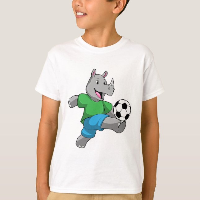 Camiseta Rhino como jugador de fútbol con fútbol (Anverso)
