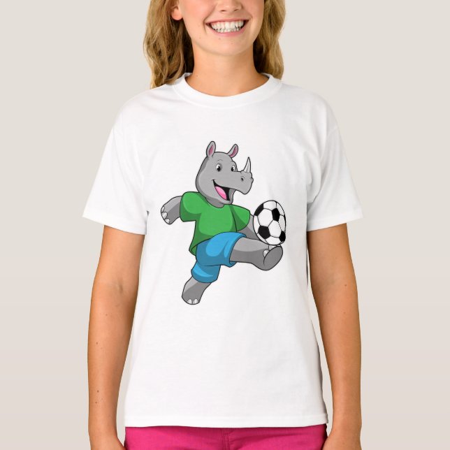 Camiseta Rhino como jugador de fútbol con fútbol (Anverso)