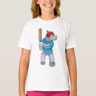 Camiseta Rhino en el críquet con bate de críquet
