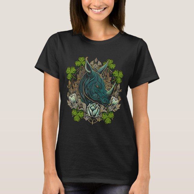 Camiseta Rhino Face Head Mandala Irish Shamrock C St Patric (Anverso)