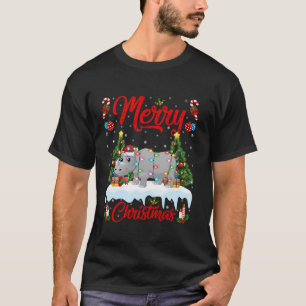 Camiseta Rhino Merry Árbol de Navidad iluminando Santa Rhin