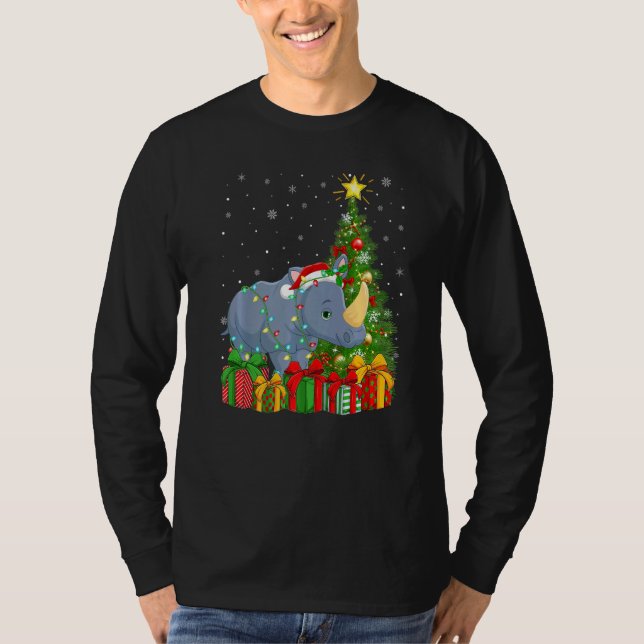 Camiseta Rhino  Xmas Holiday Santa Rhino Christmas Tree (Anverso)
