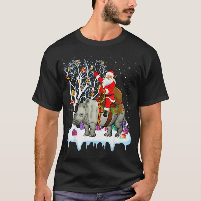 Camiseta Rhinoceros Lover Xmas Gift Santa Riding Rhino Chri (Anverso)