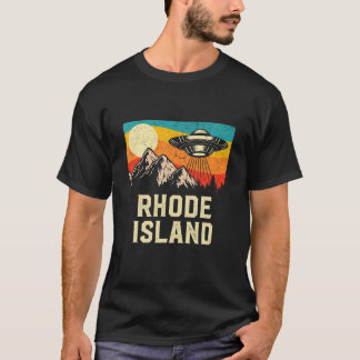 Camiseta Rhode Island UFO Alien Spaceship Montañas Retro H