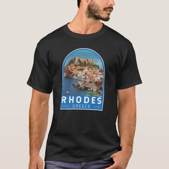 Camiseta Rhodes Grecia Ilustracion Viaje Arte Vintage (Anverso)