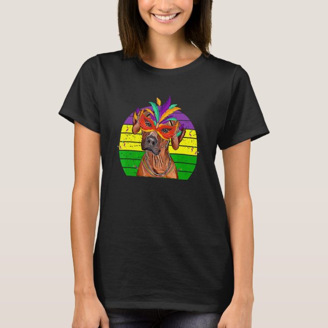 Camiseta Rhodesia Ridgeback Mardi Gras Fiesta Máscara de pe (Anverso)