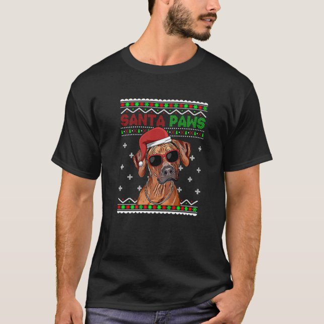 Camiseta Rhodesian Ridgeback Dog Funny Santa Paws Christmas (Anverso)
