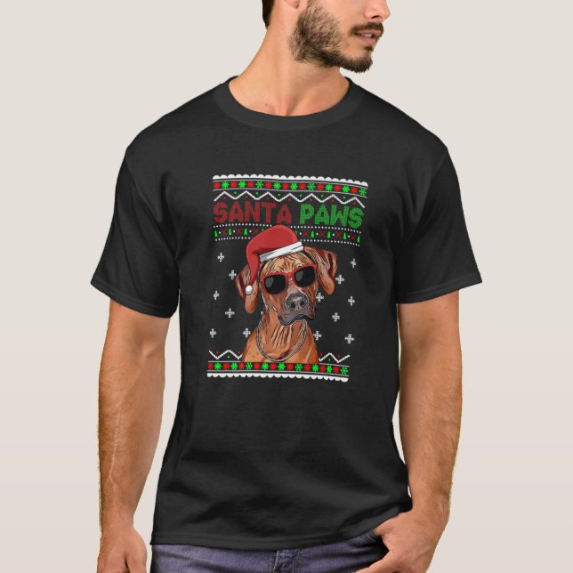 Camiseta Rhodesian Ridgeback Dog Funny Santa Paws Christmas (Anverso)