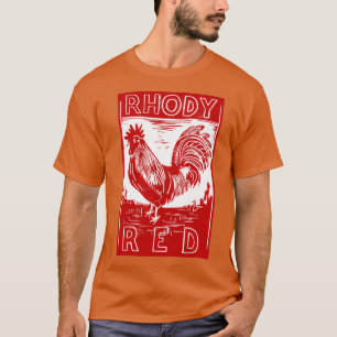 Camiseta Rhody Red Rooster original linocut desi tallado a 