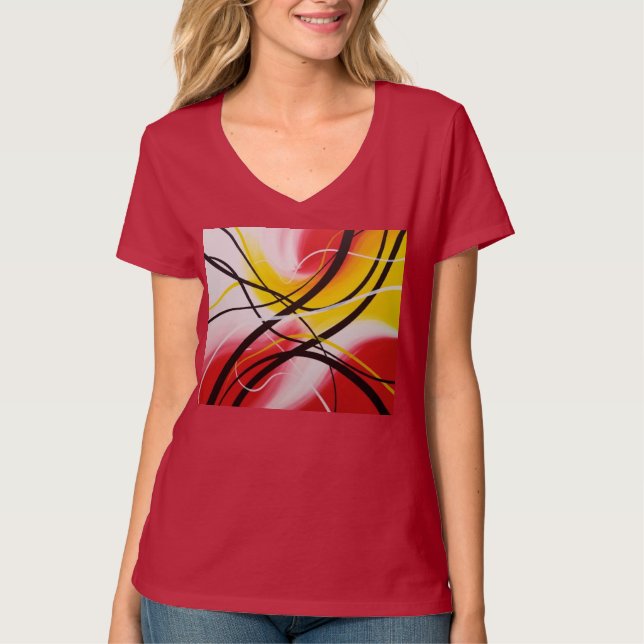 Camiseta Rhythms in Red, Abstract art Tee (Anverso)