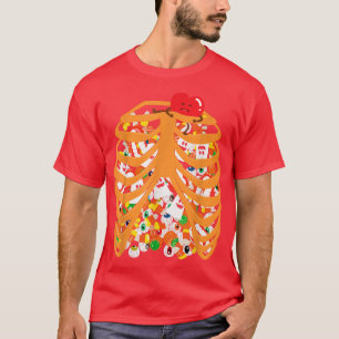 Camiseta Rib de esqueleto Jaula Vela de Xray Halloween Tric