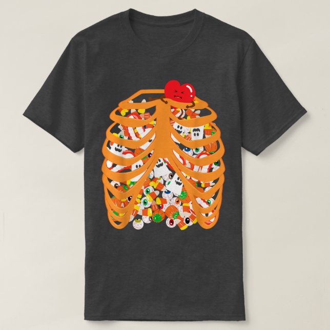Camiseta Rib de esqueleto Jaula Vela de Xray Halloween Tric (Diseño del anverso)