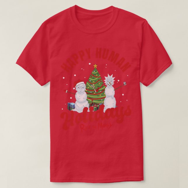 Camiseta Rick and Morty Christmas Happy Human Holidays Cele (Diseño del anverso)