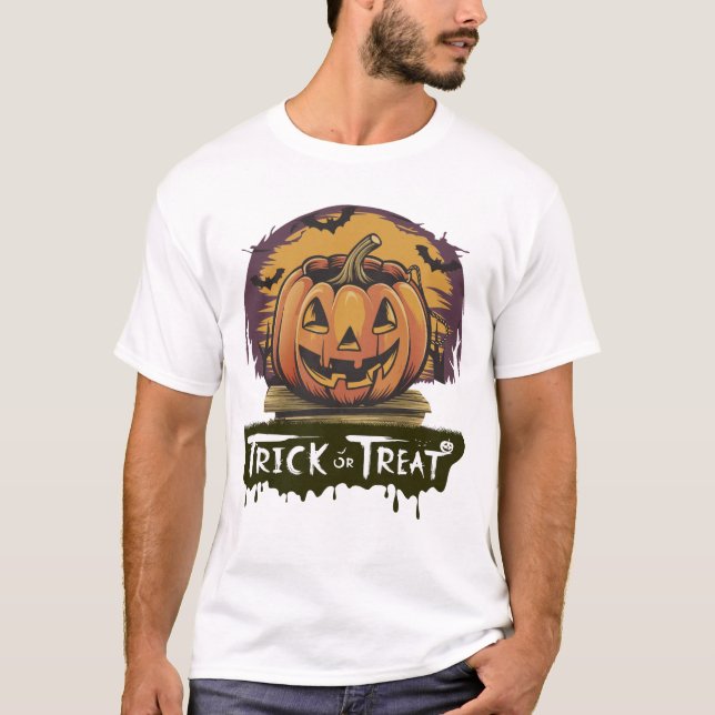 Camiseta rick o Tret Retro Calabaza Cubo Halloween (Anverso)