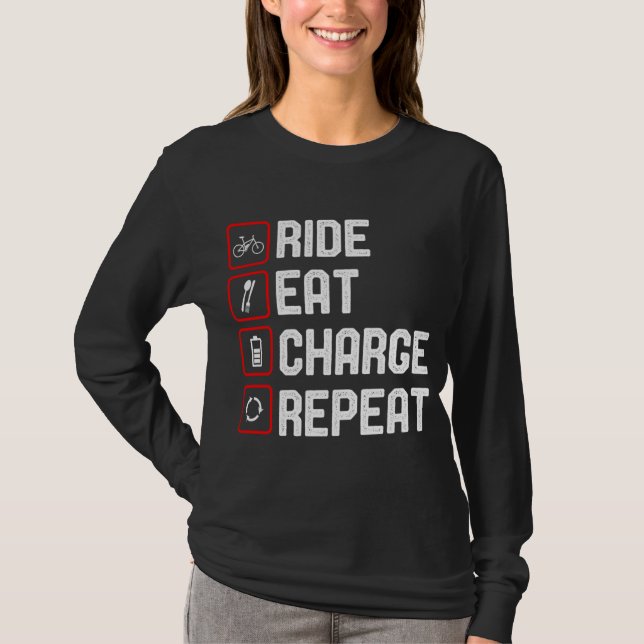Camiseta Ride Eat Charge Repetir Funny E-Bike (Anverso)