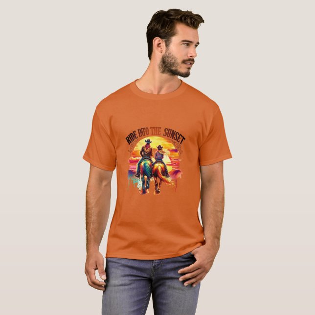 Camiseta ✨"Ride in the Sunset" Cowboy Ranch Shirt – Perfect (Anverso completo)