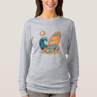 Camiseta Ride the Waves Surfboard Illustration - Long Sleev