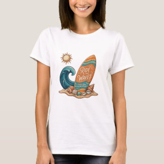 Camiseta Ride the Waves Surfboard Illustration - Tropical S