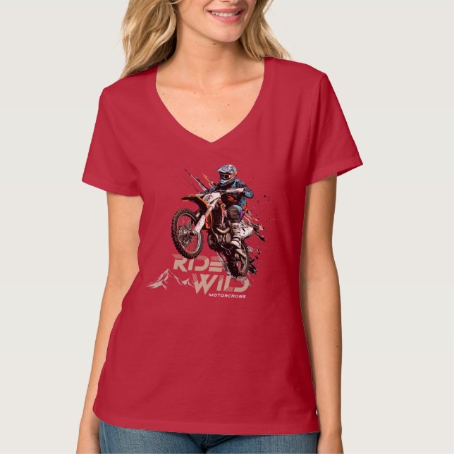 Camiseta Ride Wild | Cuello-V femenino (Anverso)