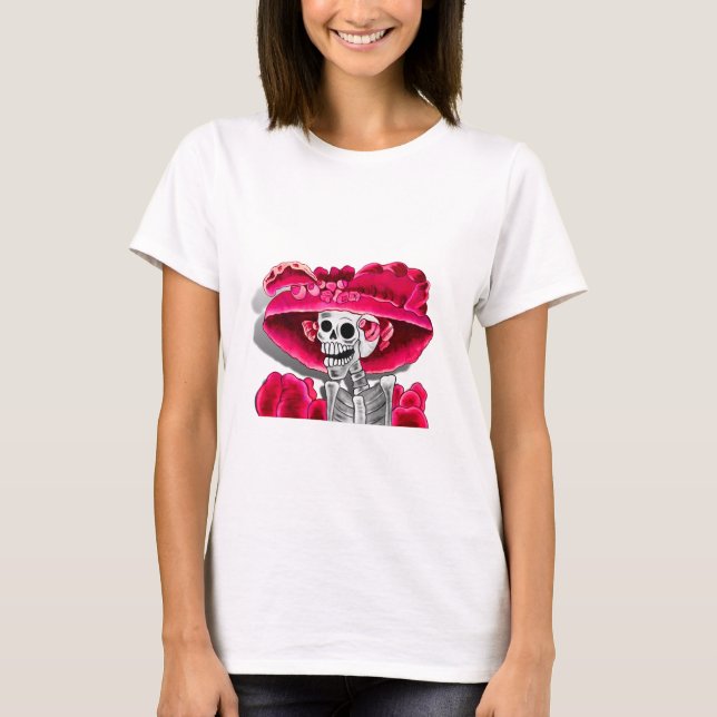 Camiseta Ríe mujer esqueleto en Red Bonnet (Anverso)