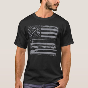 Camiseta Rifle de caza y caña de pescar Bandera americana A