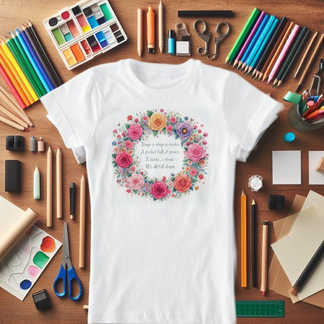 Camiseta rima de acción en el patio de recreo "Anillo de Ro (A beautiful and bright girls tee shirt "Ring a Ring O Roses")