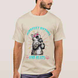 Camiseta Rimas y Ritmos Perfectos - Gato DJ rapeando divert
