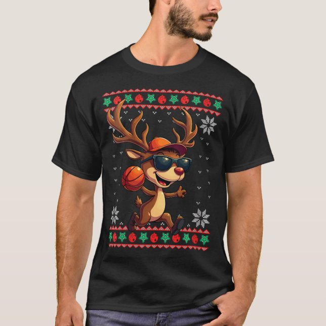 Camiseta Rinfas jugando baloncesto con Navidades feos (Anverso)