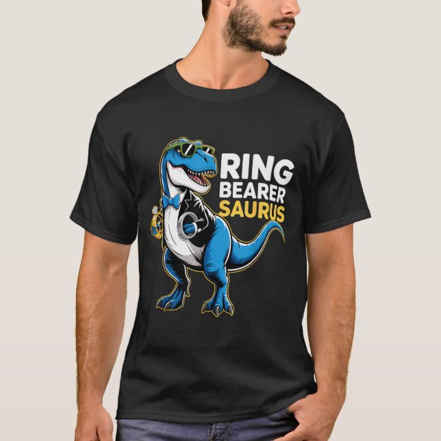 Camiseta Ring Bearer T-rex Dino Funny Wedding Party Ring Di (Anverso)